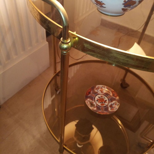 Bronze wheeled furniture like new, bar cart with glass surfaces