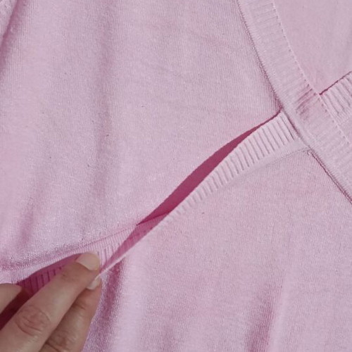 Vintage knitted pink sweater with V-neck