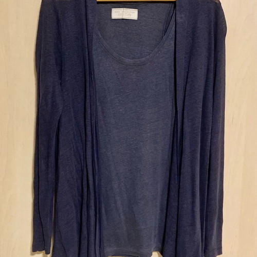 Zara organic cotton set with tank top and cardigan like new, blue