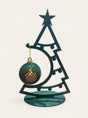 3D Printed Christmas Tree with Base and Hanging LED Tealight Ball 27cm made to order