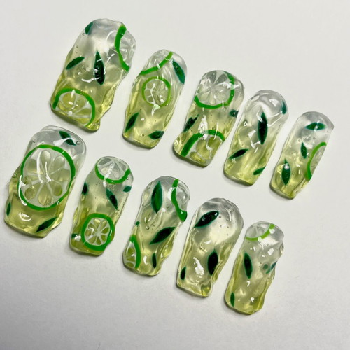 Press-On Nails Mojito Summer Set new, handmade with lime details