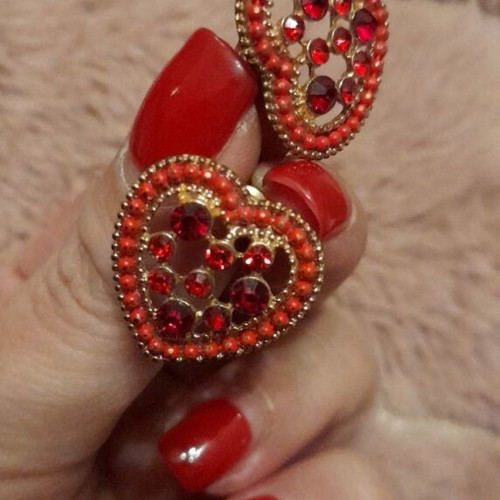 Heart earrings with rhinestones like new, red