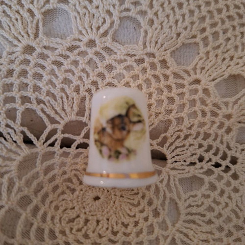 Porcelain thimble with rabbit, flawless and sealed