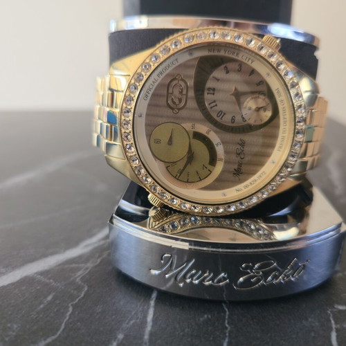 Marc Ecko gold-tone wristwatch with crystal bezel