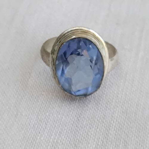 Vintage Silver Ring 925 with Large Blue Topaz, Like New