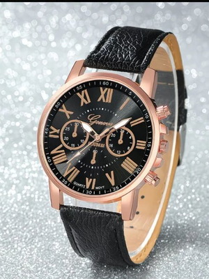 Women's wristwatch new with black leather strap