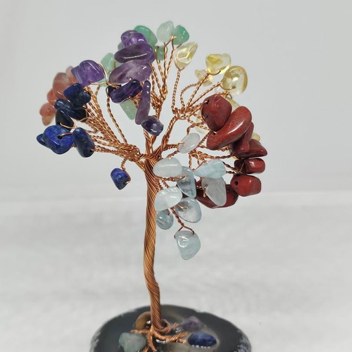 7 Chakra Tree with Semi-Precious Stones and Agate Base like new