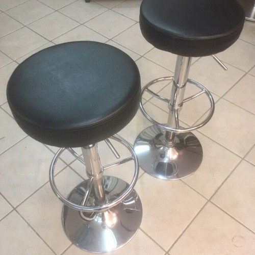 Stools with leather upholstery and aluminum frame, height 83, diameter 35
