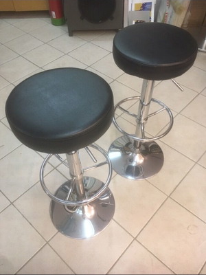 Stools with leather upholstery and aluminum frame, height 83, diameter 35