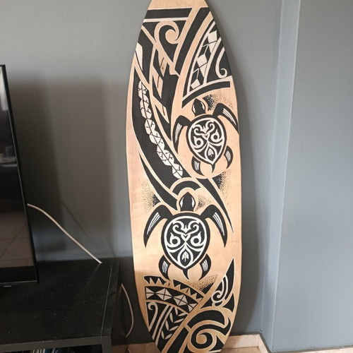 Wooden Handmade Surfboard Decorative Polynesian Maori Design