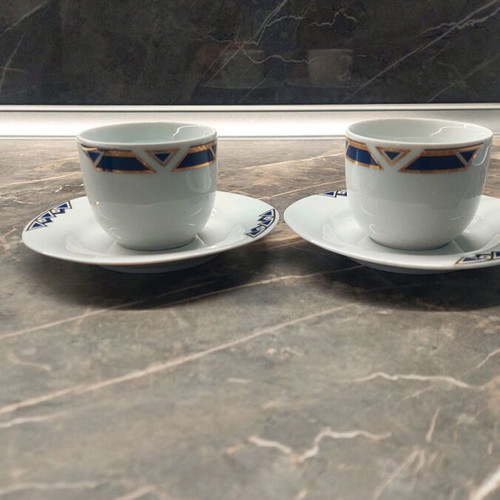 Porcelain cups for Greek coffee set of 6 like new with saucers