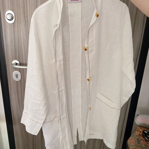 Raxevsky White Linen Shirt Tunic Size M Like New