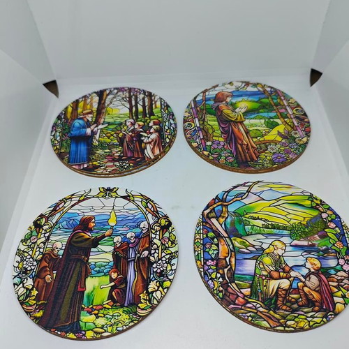 Lord of the Rings wooden coasters like new with stained glass design