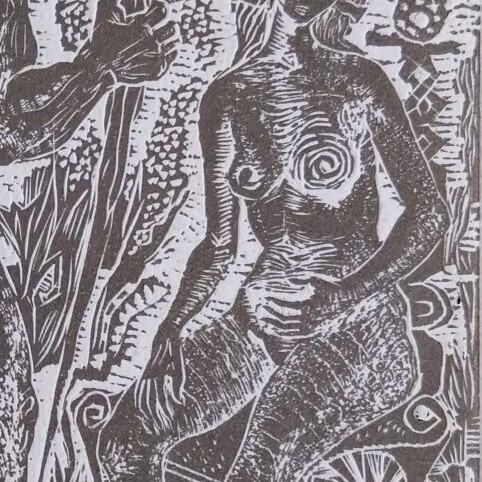 Linocut Samson and Delilah new religious artwork