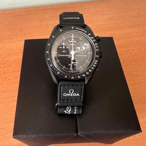 Swatch MoonSwatch Mission to the Moonphase watch, black and white