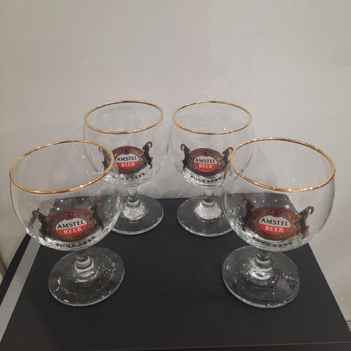 Amstel Bock beer glasses set of 4 with gold rim like new