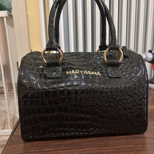 Martissima black croco pattern barrel handbag