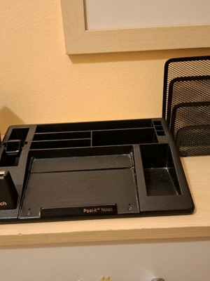 Office organization items used, set of 5 pieces, black plastic and metal