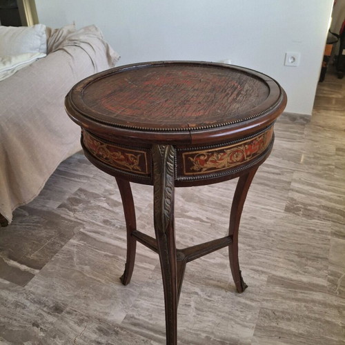 Vintage Louis XV style round table with Boulle marquetry, Italian mid-century
