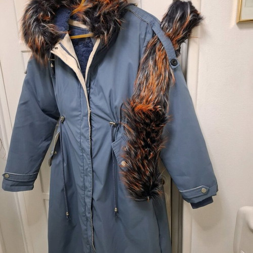 Parka jacket new with removable artificial fur lining blue