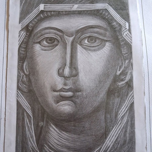 Panagia Icon Drawing with Charcoal and Pencil on A4 Paper