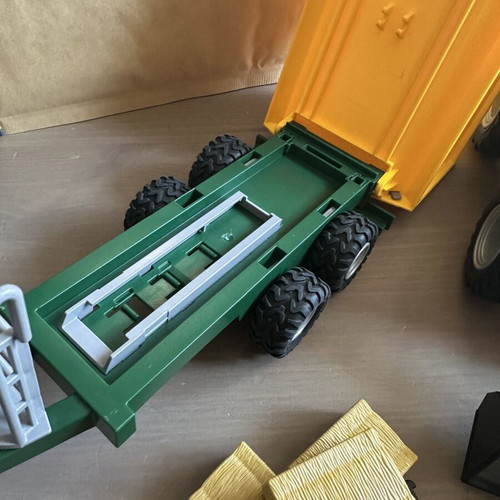 Playmobil Red Farm Tractor used with yellow trailer and figure