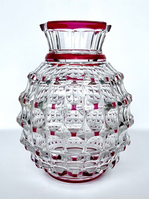 Val Saint Lambert Art Deco vase used, clear and ruby red crystal