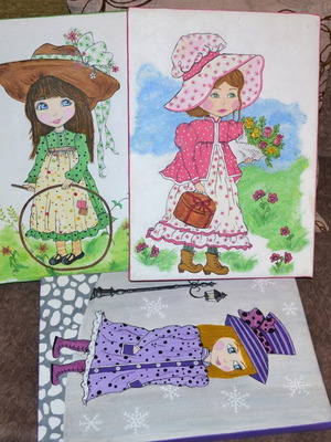3 Paintings for Children's Room Acrylic on Canvas New