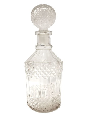Vintage pressed glass decanter with diamond relief and stopper 0.75 L like new