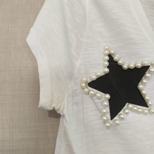 Nooboss Collection white T-shirt with stars and pearls used, size M/L