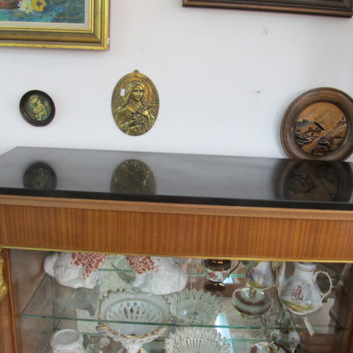 Vintage Belgian Mahogany Display Cabinet with Gilded Bronze and Granite Top, Empire Revival
