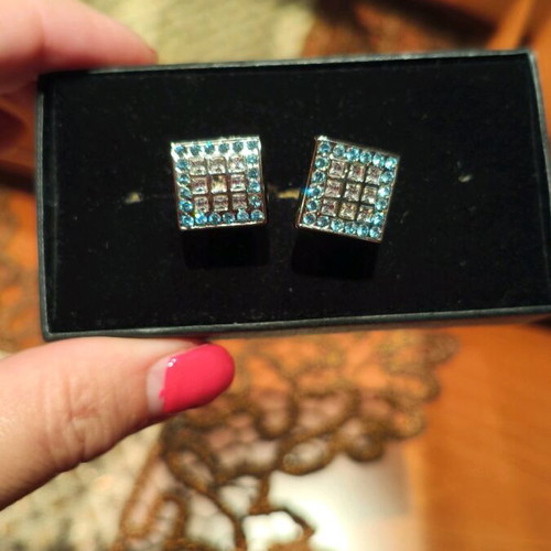 Napoleone men's cufflinks square shape with turquoise and white stones like new