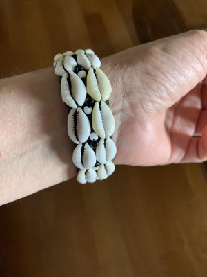 Shell bracelet handmade, new, boho style, 22 shells on fabric