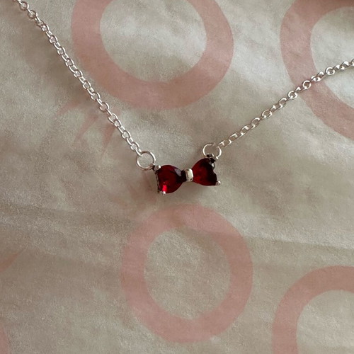Pandora necklace with red bow new, silver