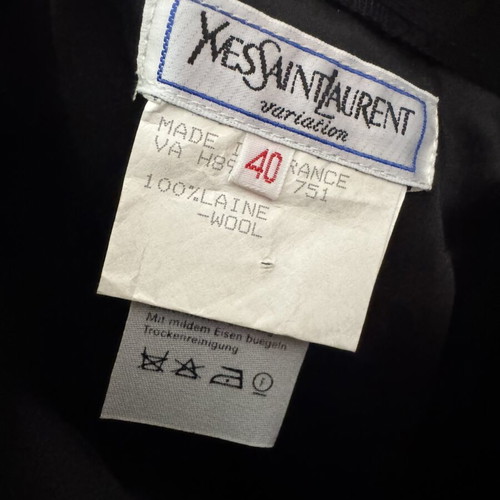 Yves Saint Laurent Variation black wool skirt suit with satin details FR 40
