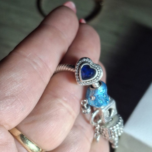 Pandora charm heart with blue crystal and zircon stones