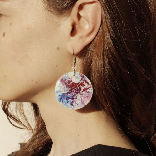 Acrylic earrings new, handmade with wooden base and epoxy resin