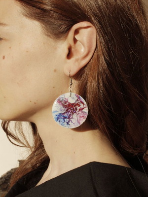 Acrylic earrings new, handmade with wooden base and epoxy resin