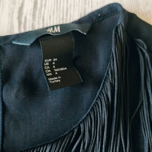 H&M Black Sleeveless Top with Front Fringes like new, XS