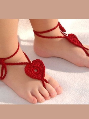 Barefoot Sandals handmade red crochet for babies 3-12 months