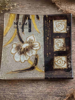 Glass pasta set 6 pieces flower design 13.5x13.5cm new