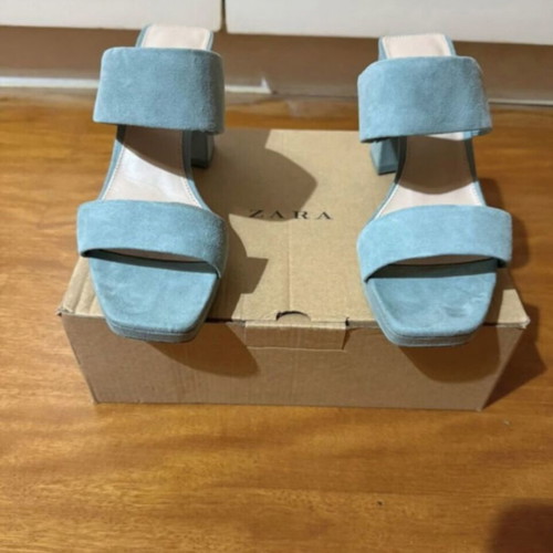 Zara suede women's sandals mules with platform, like new, turquoise