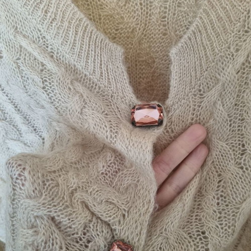 Mohair cardigan used with cable knit and pink buttons, one size