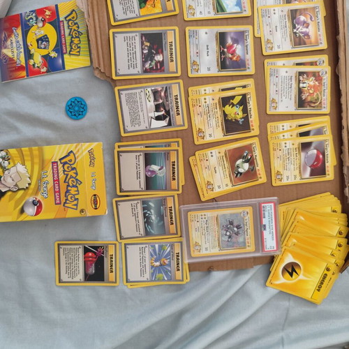 Lt Surge Theme Deck Pokemon Gym Heroes with 52 cards and PSA 5 Lt Surge Magneton used