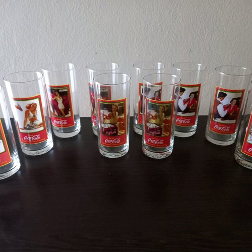 Coca-Cola set of 14 vintage promotional glasses new, 4 designs