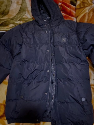 Vinyl men's jacket used, black, size M with double closure