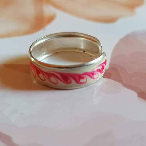 Silver 925 Painted Foot Ring in Sugar Color with Pink Designs New