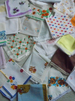 Vintage handkerchiefs used, set of 59, wedding tradition