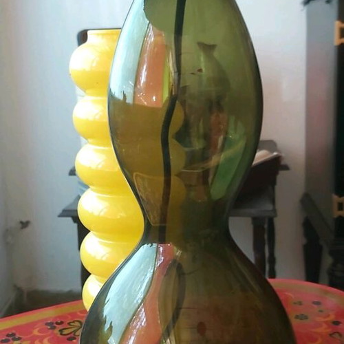 Table lamp made of green transparent thick glass like new
