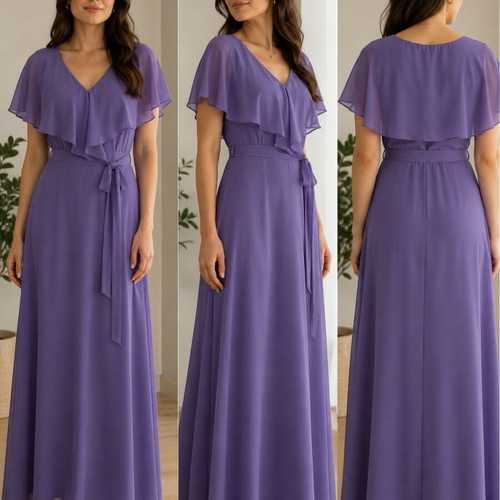 Maxi dress lilac like new, size M, elegant with cape detail